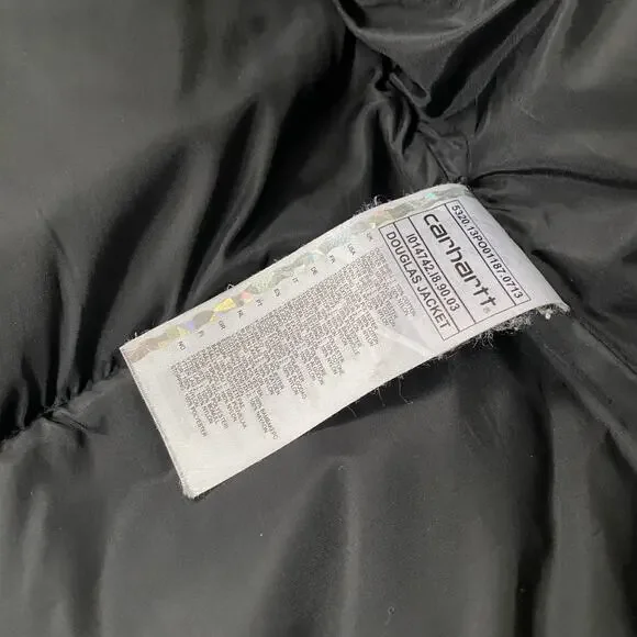 🌿Carhartt Mens Heavy Canvas Gray Black 2 Way Zip Hooded Puffer Douglas Jacket M